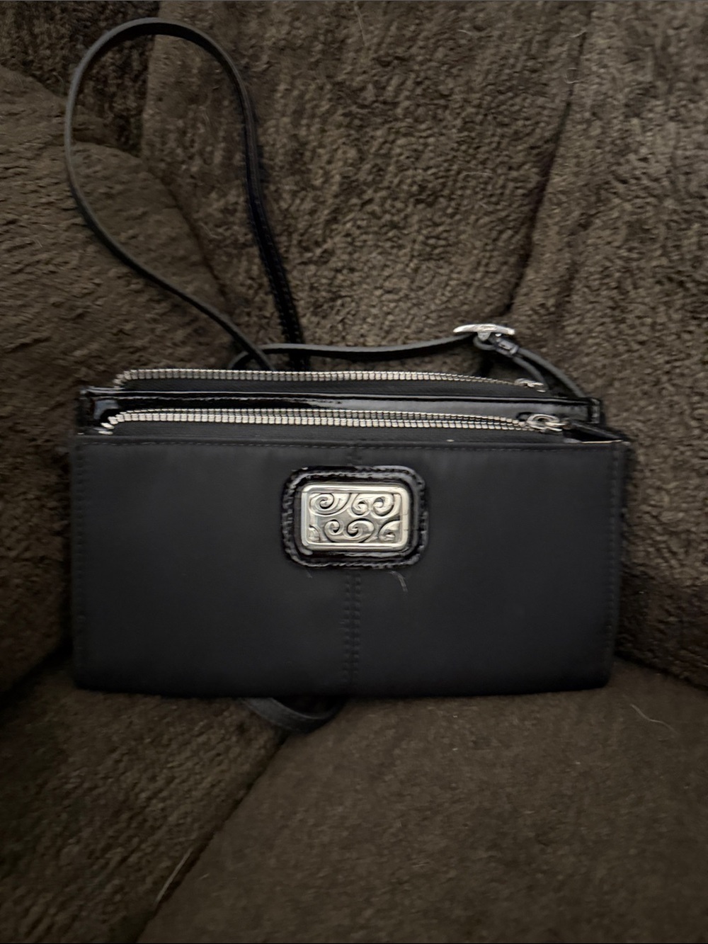 Brighton Black Crossbody Bag with Silver Plaque